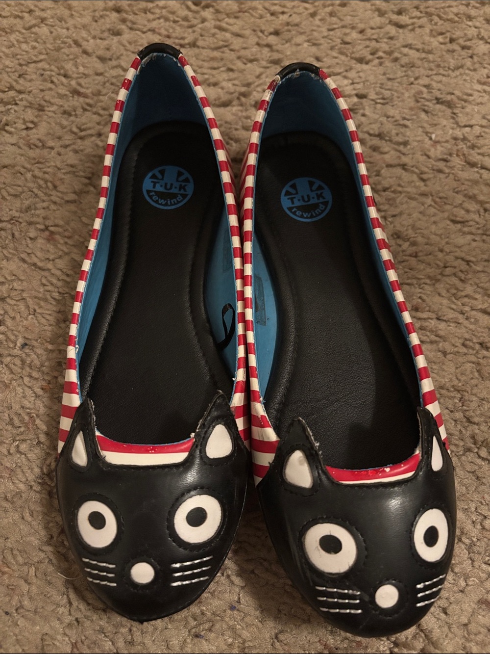 T.U.K Black, White & Red Cat Stripe Ballet Flats